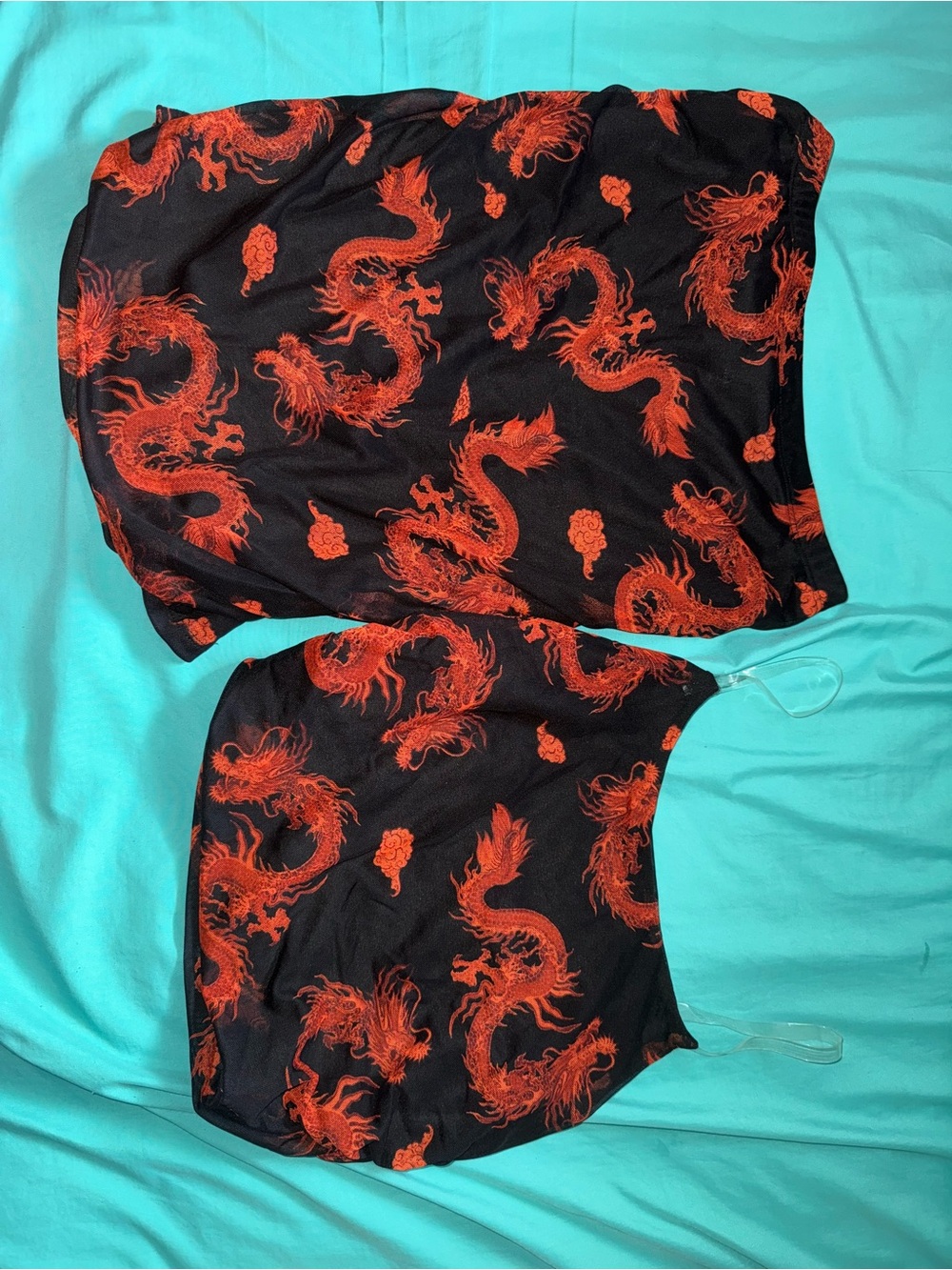 Black Slip Two Piece with Red Dragon Print